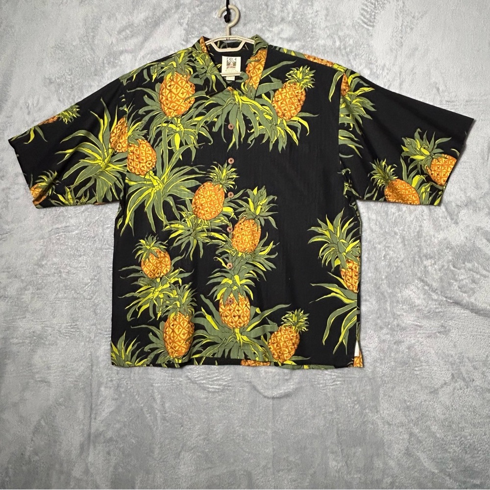 Kahala‎ Silk Shirt Mens 2XL Yvonne Collection Hawaiian Short Sleeve Pineapples